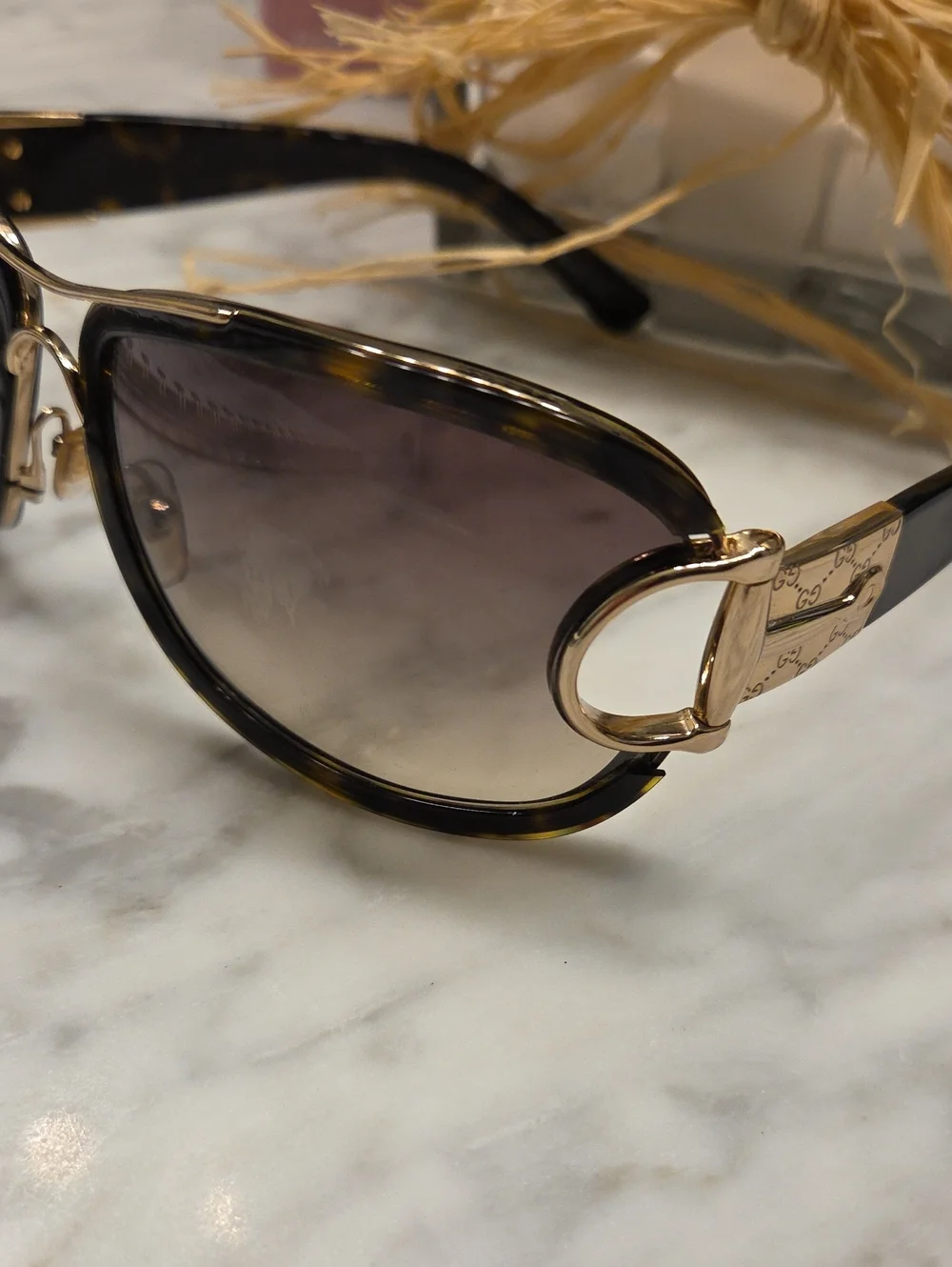 Authentic Gucci Gold-Accent Brown Gradient Women's Sunglasses
